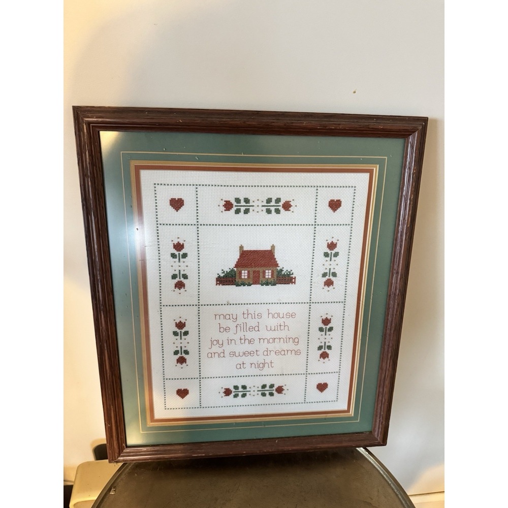 Cross Stitch Granny Grandma Picture Framed Wood Vintage Core Cottage Decor Home
